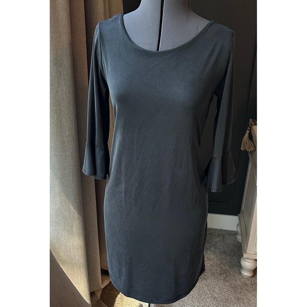 Verse Black Bell Sleeve Shift Dress Tie Back Scoop Neck Made in USA Small